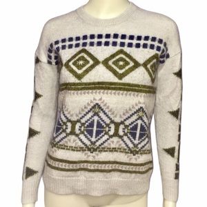 J. Crew Abstract Gray Fair Isle Nordic Knit Sweater Size XS